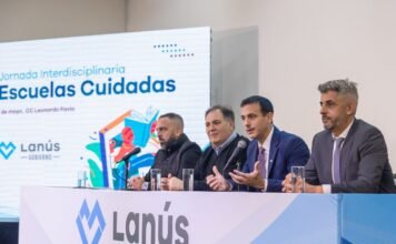 Lanús: Julián Álvarez y el ministro de Seguridad, Javier Alonso, abrieron la jornada de «Escuelas Cuidadas»